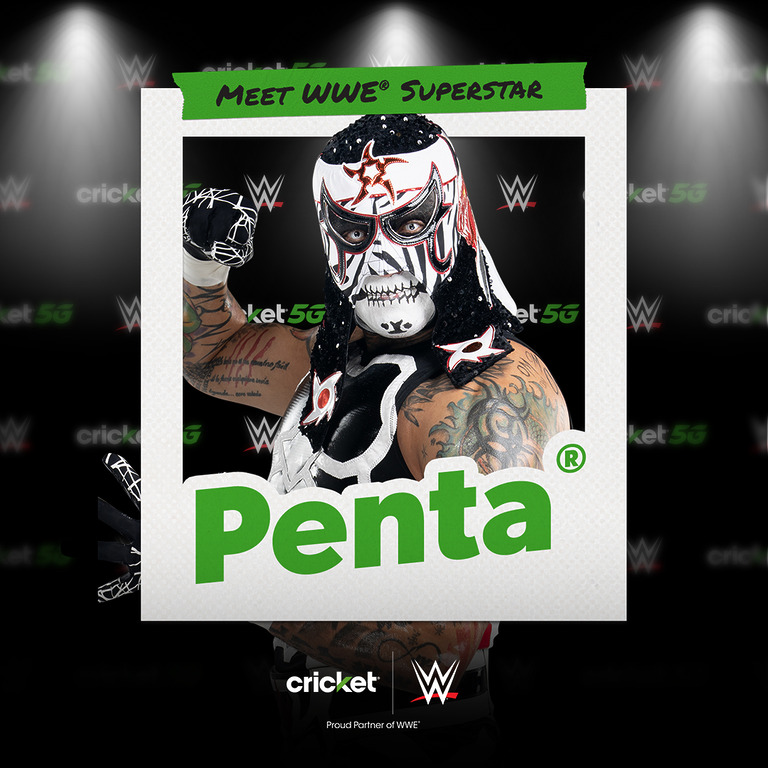 Cricket and WWE meet and greet poster featuring WWE Superstar Penta
